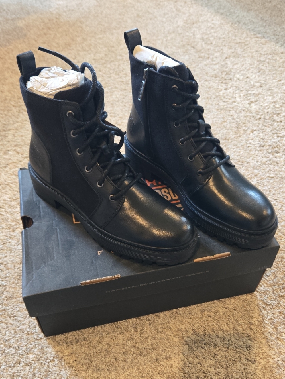 Harley-Davidson Black Lace-Up Leather Ankle Boots